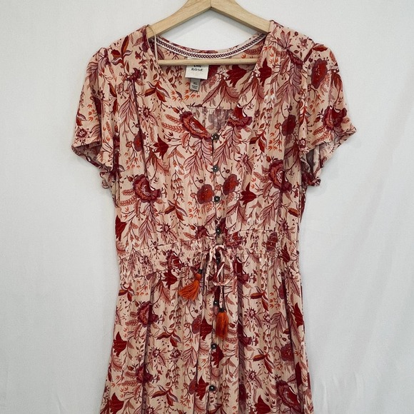 Knox Rose Dress XL Floral Midi Dress V-Neck Button Front Flutter Sleeve - Picture 2 of 9